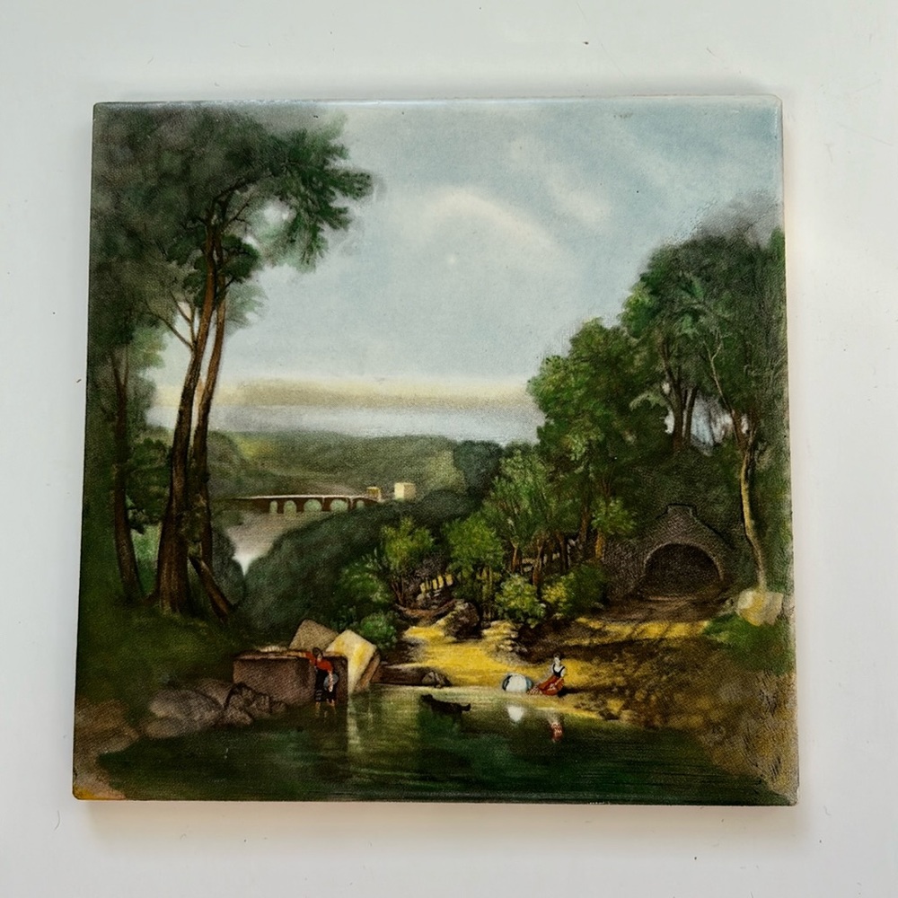 Lakeside beach scene mosaic tile art